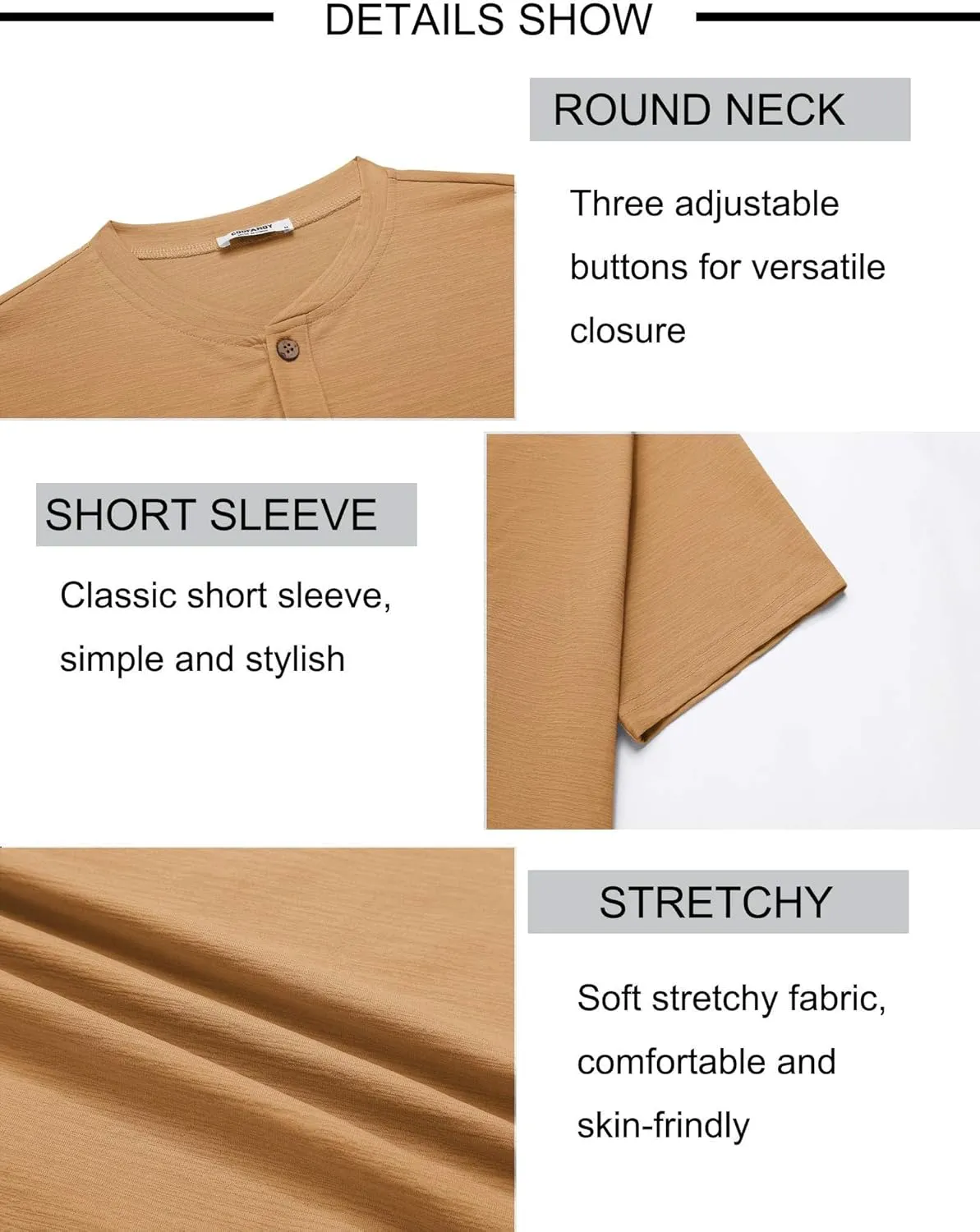 COOFANDY Mens Henley Shirts Short Sleeve Casual Button Down Shirts Lightweight Summer Basic Tee