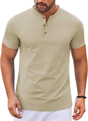COOFANDY Mens Henley Shirts Short Sleeve Casual Button Down Shirts Lightweight Summer Basic Tee