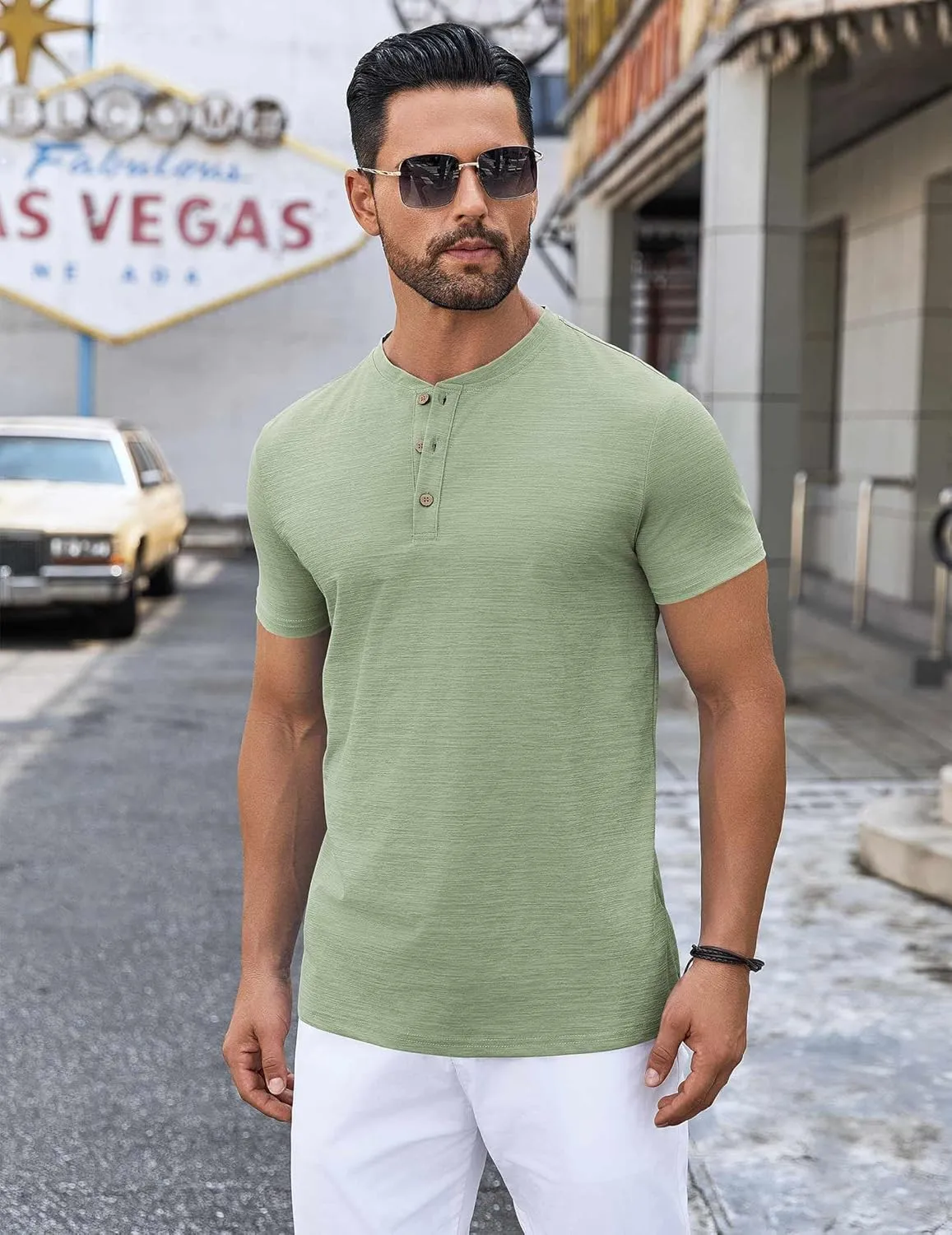 COOFANDY Mens Henley Shirts Short Sleeve Casual Button Down Shirts Lightweight Summer Basic Tee