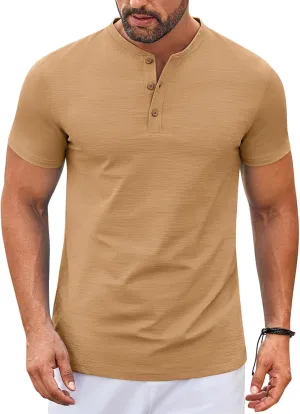 COOFANDY Mens Henley Shirts Short Sleeve Casual Button Down Shirts Lightweight Summer Basic Tee