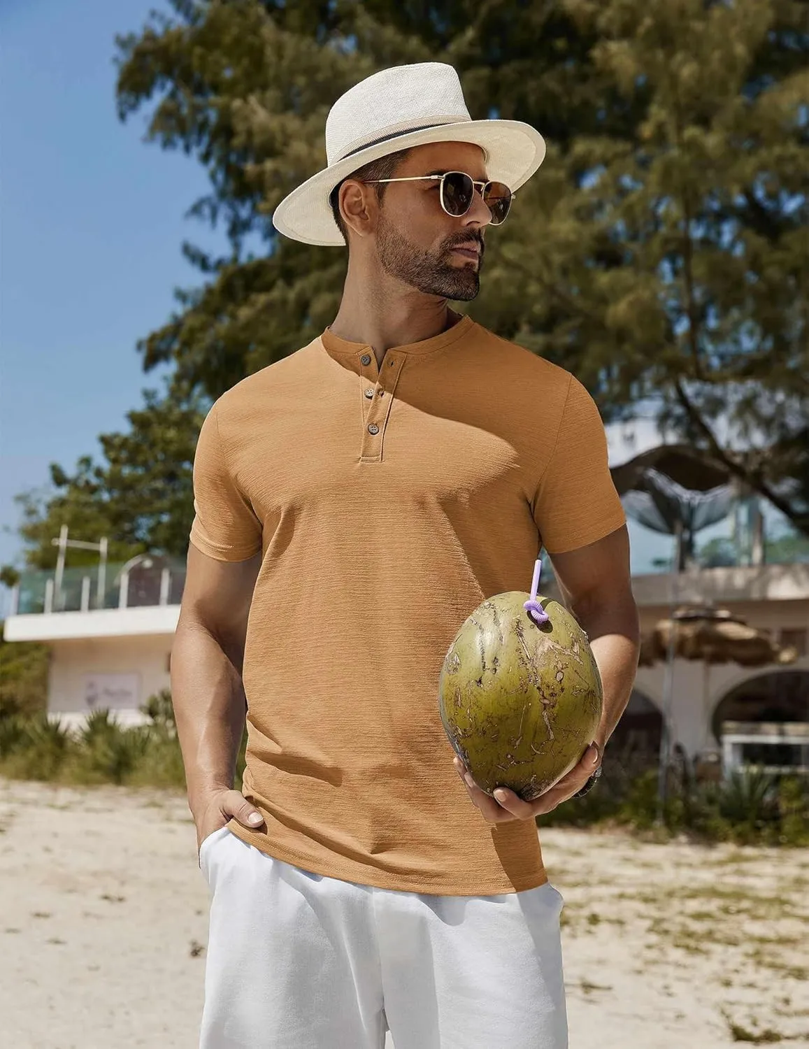 COOFANDY Mens Henley Shirts Short Sleeve Casual Button Down Shirts Lightweight Summer Basic Tee