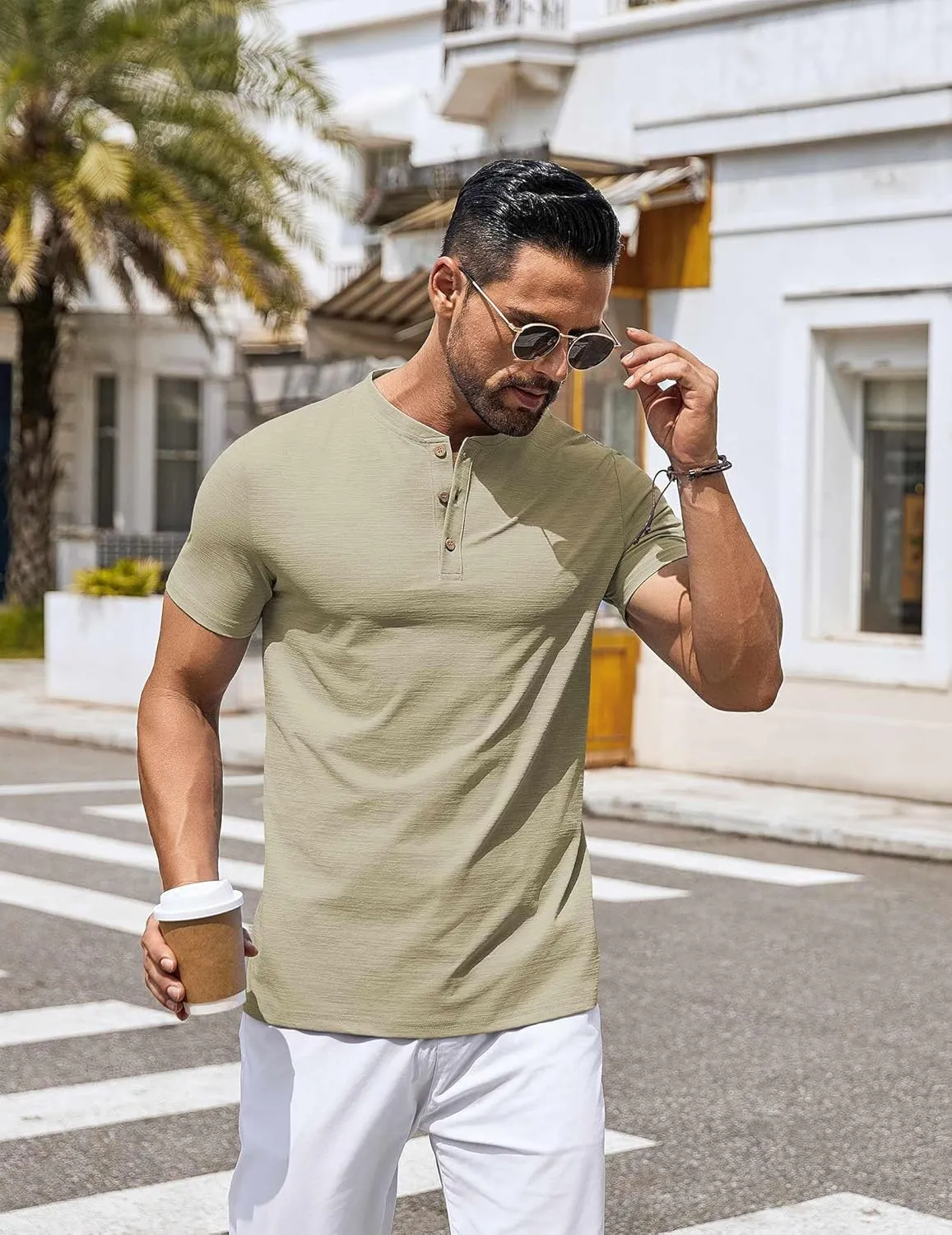 COOFANDY Mens Henley Shirts Short Sleeve Casual Button Down Shirts Lightweight Summer Basic Tee
