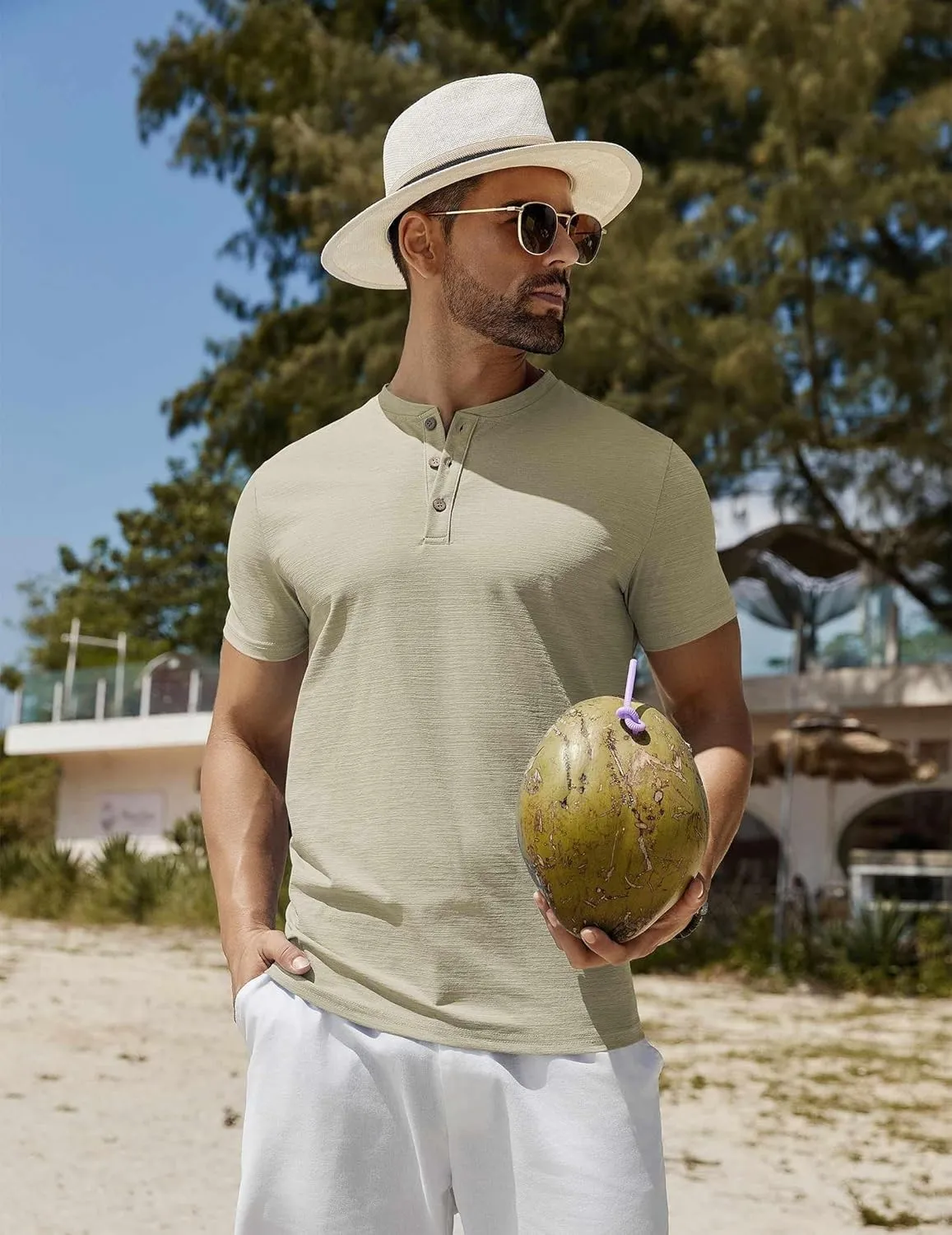 COOFANDY Mens Henley Shirts Short Sleeve Casual Button Down Shirts Lightweight Summer Basic Tee
