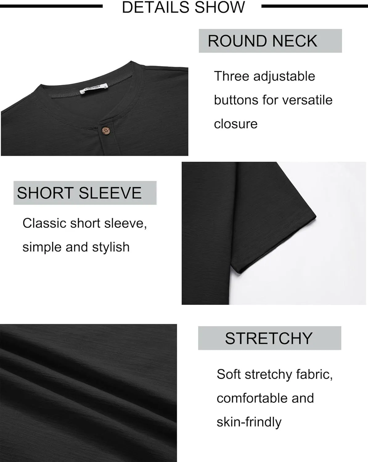 COOFANDY Mens Henley Shirts Short Sleeve Casual Button Down Shirts Lightweight Summer Basic Tee