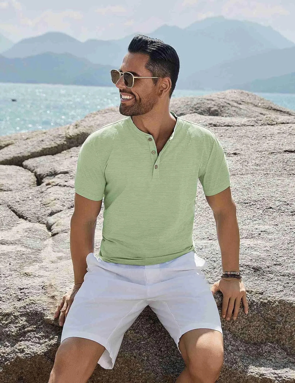 COOFANDY Mens Henley Shirts Short Sleeve Casual Button Down Shirts Lightweight Summer Basic Tee