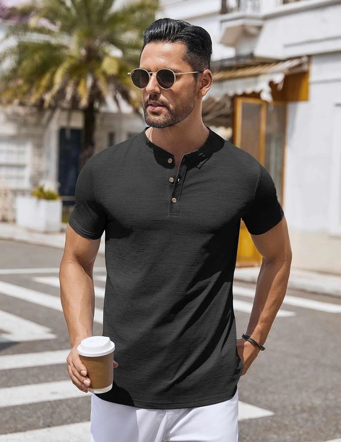 COOFANDY Mens Henley Shirts Short Sleeve Casual Button Down Shirts Lightweight Summer Basic Tee