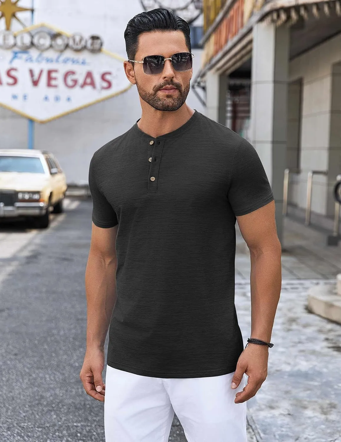 COOFANDY Mens Henley Shirts Short Sleeve Casual Button Down Shirts Lightweight Summer Basic Tee