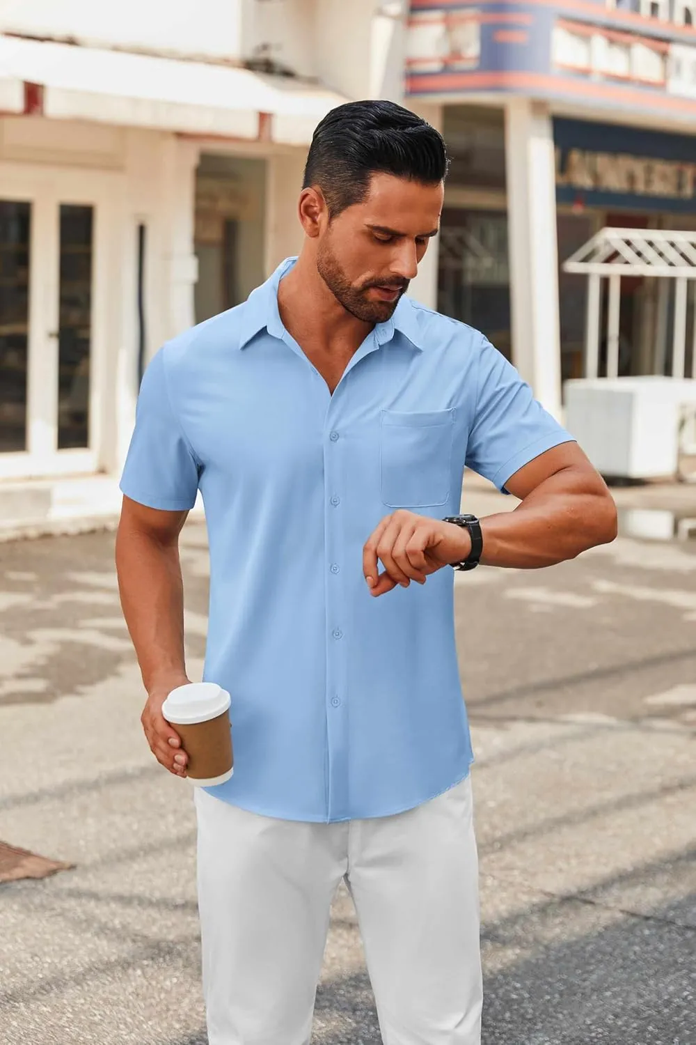 COOFANDY Mens Short Sleeve Button Down Shirts Casual Dress Shirts for Men Summer Untucked Shirts with Pocket
