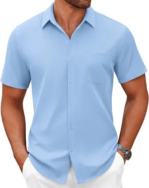 COOFANDY Mens Short Sleeve Button Down Shirts Casual Dress Shirts for Men Summer Untucked Shirts with Pocket