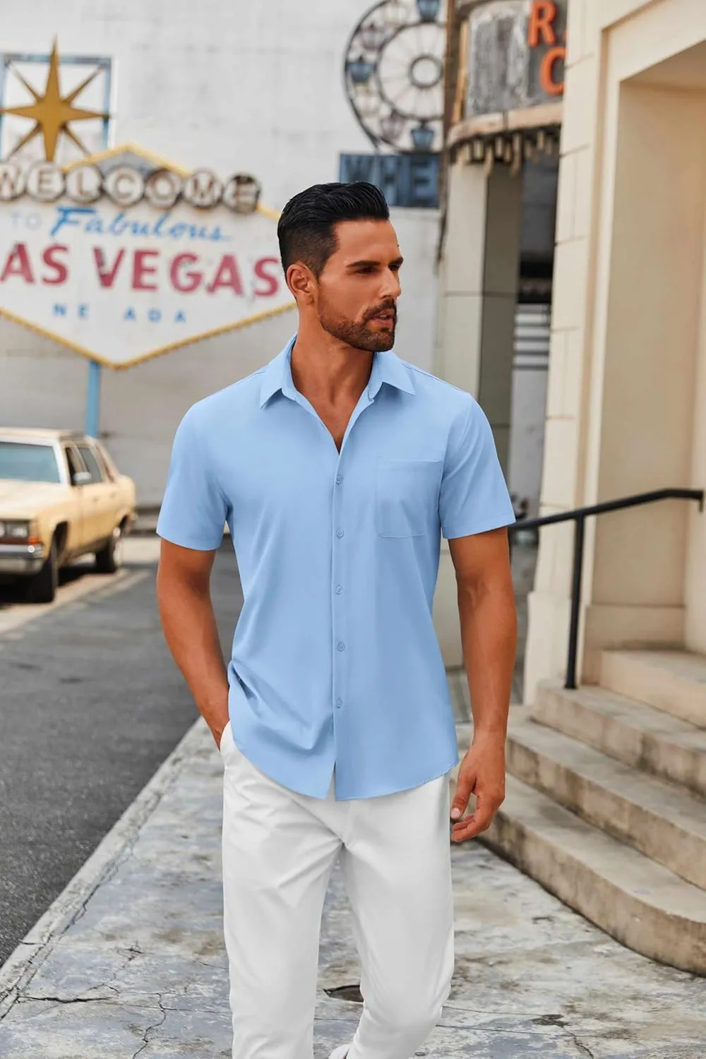 COOFANDY Mens Short Sleeve Button Down Shirts Casual Dress Shirts for Men Summer Untucked Shirts with Pocket