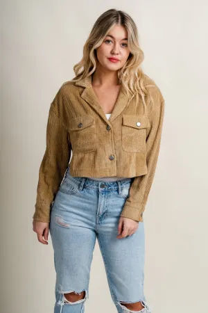 Corduroy crop button up top sand