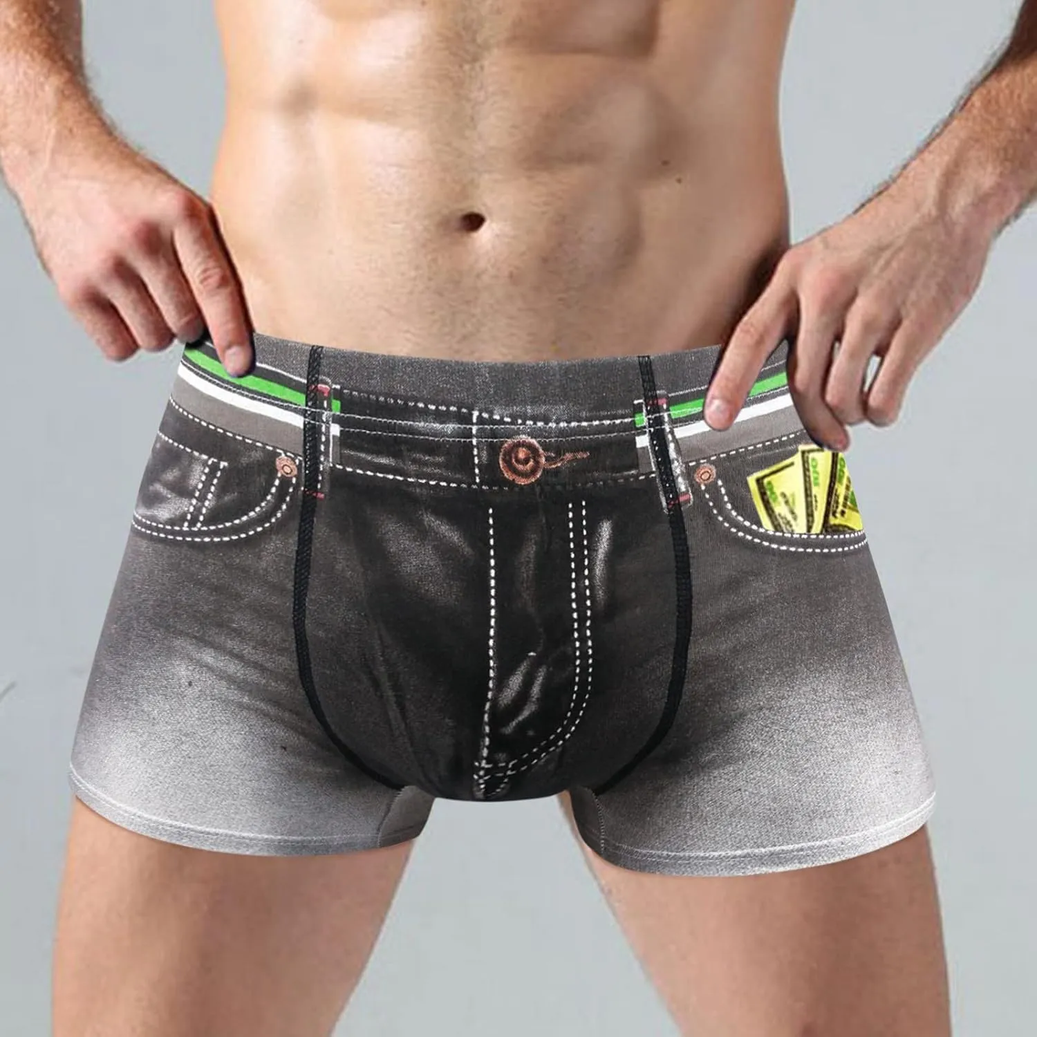 Cotton Boxer Briefs for Men Sexy Mid Waisted Sports Breathable Printed Underwear Pouch Stretch Trunks with Elastic Waistband