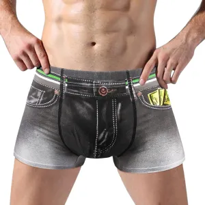 Cotton Boxer Briefs for Men Sexy Mid Waisted Sports Breathable Printed Underwear Pouch Stretch Trunks with Elastic Waistband