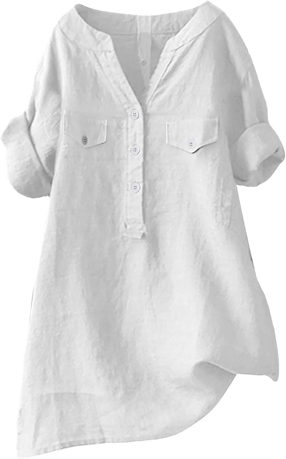 Cotton Linen Shirts for Women Vneck Button Short Sleeve T Shirts Lightweight Breathable Summer Casual Tops Plus Size