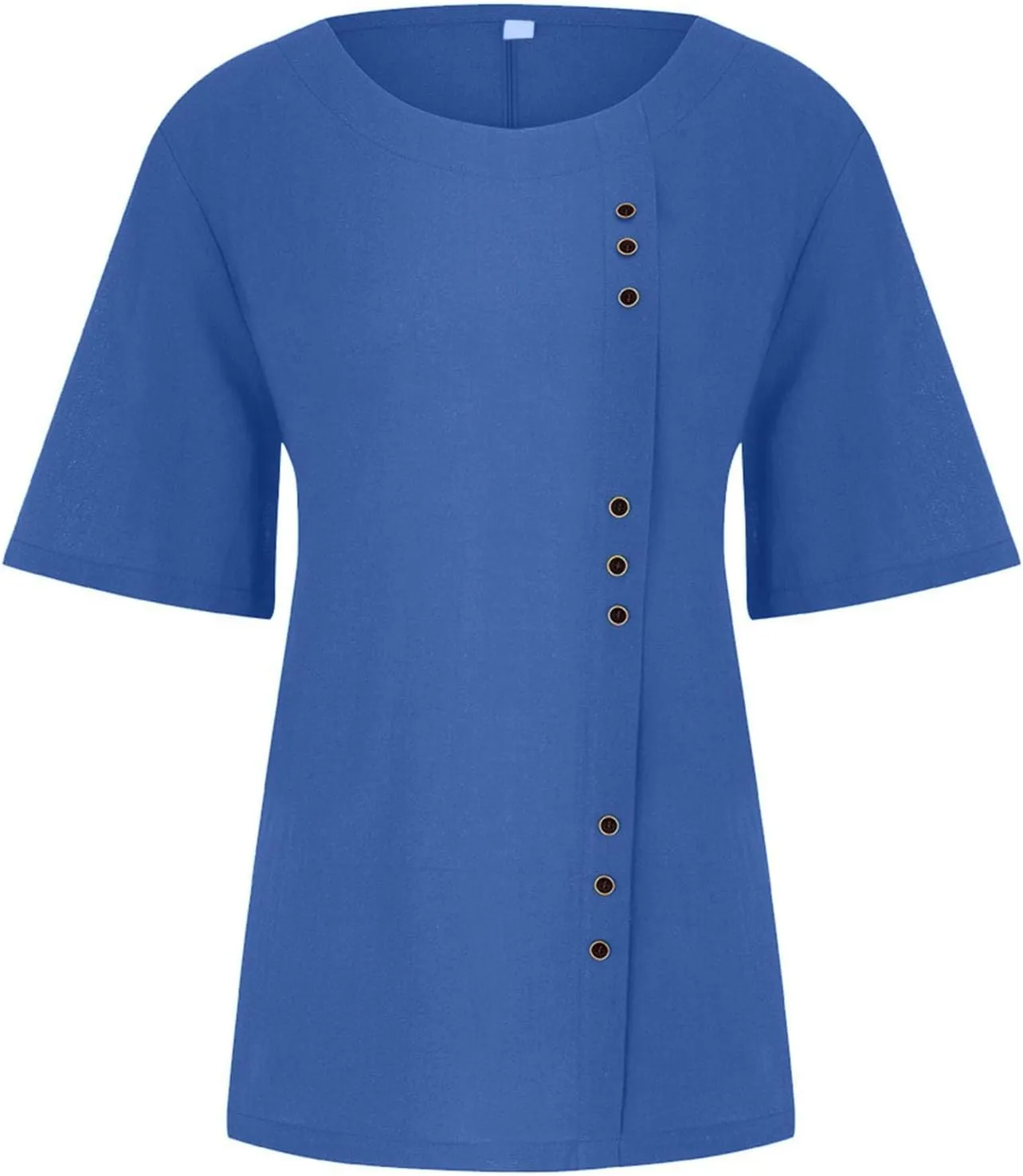 Cotton Linen Tops for Women 2025 Summer Casual Roll Up Short Sleeve T-Shirt Loose Fit Solid Color Tees Blouses