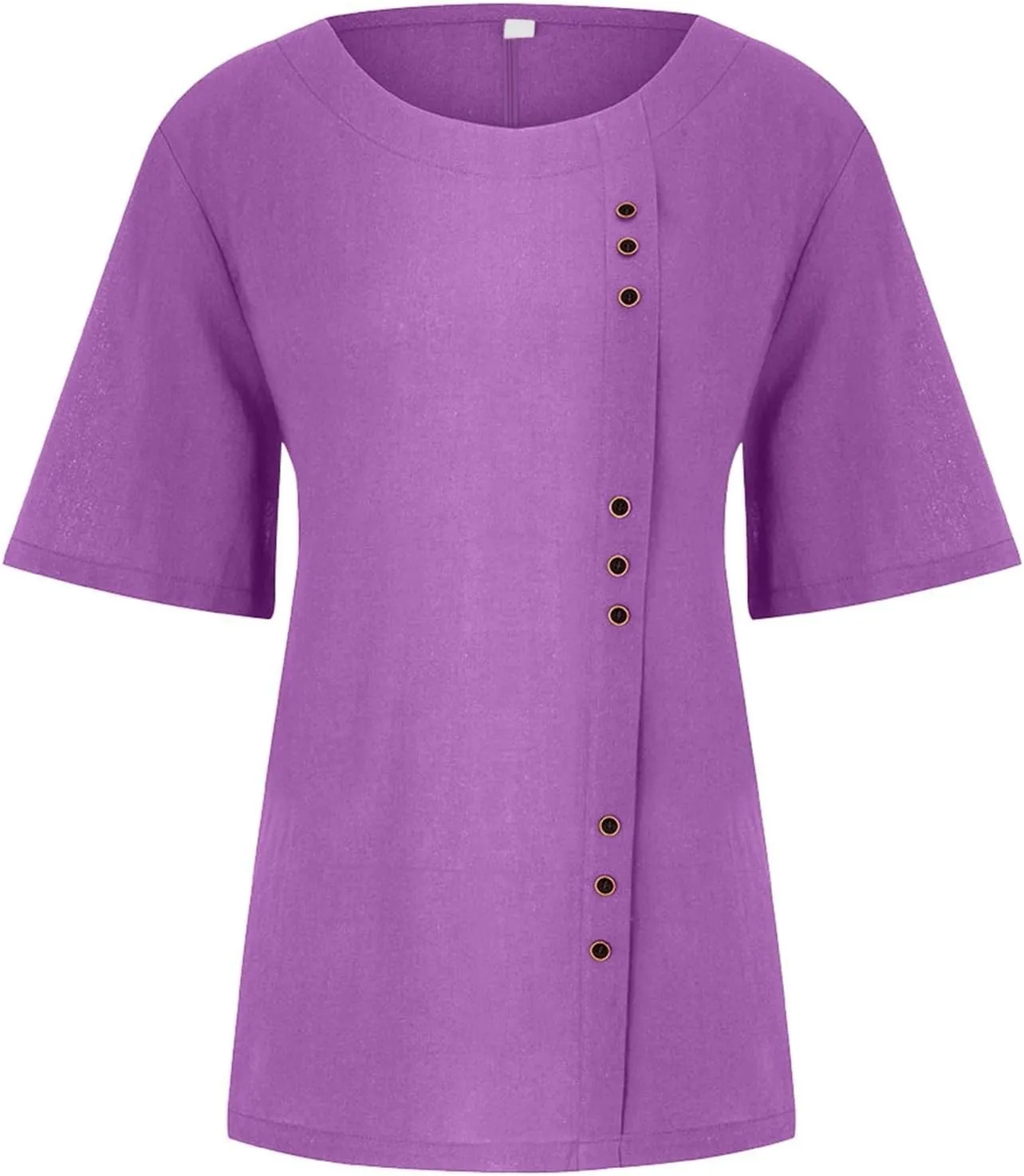 Cotton Linen Tops for Women 2025 Summer Casual Roll Up Short Sleeve T-Shirt Loose Fit Solid Color Tees Blouses