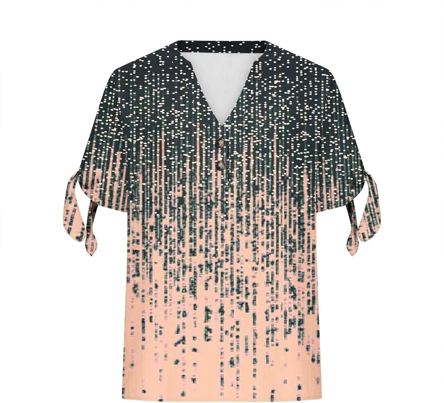 Cotton Linen Tops for Women 2025 Summer Henley V Neck Shirts Cutout Short Sleeve Tunic Gradient Floral Casual Tshirts