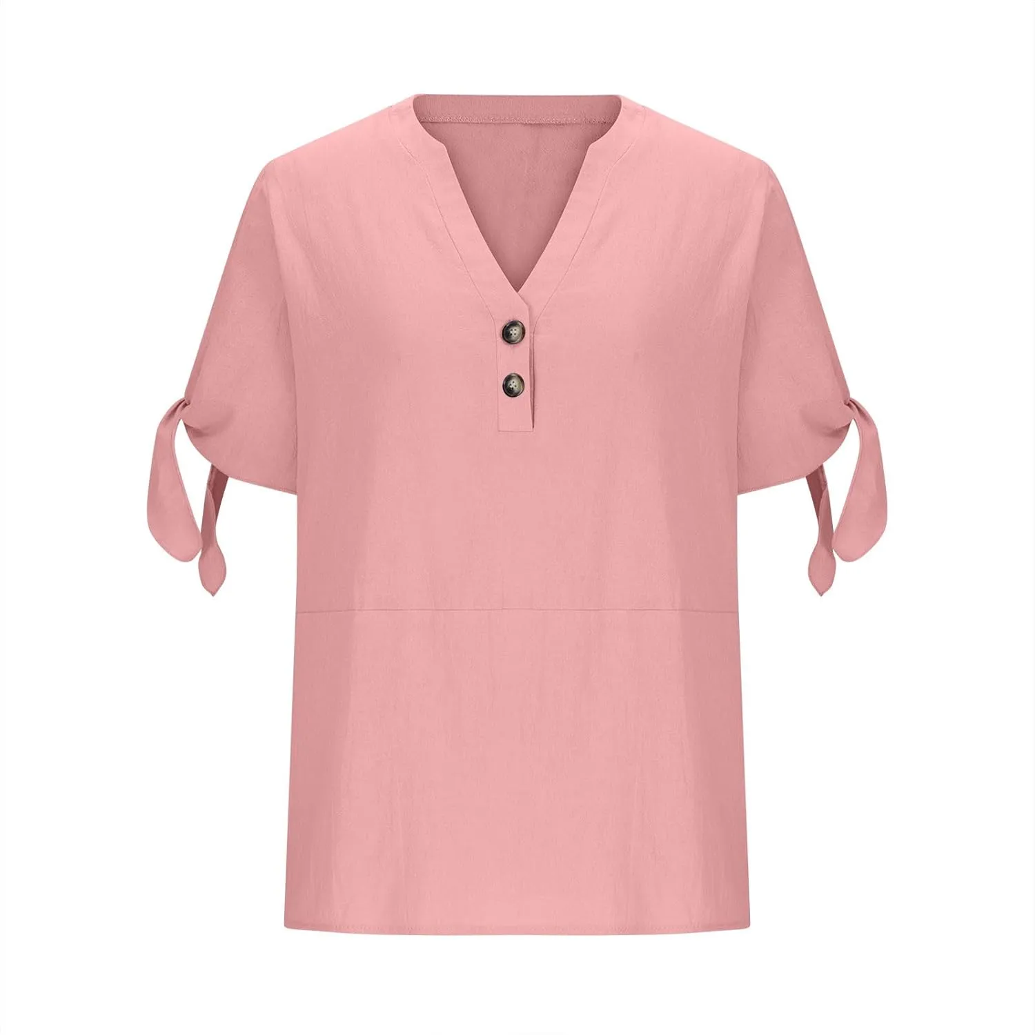 Cotton Linen Tops for Women 2025 Summer Henley V Neck Shirts Cutout Short Sleeve Tunic Gradient Floral Casual Tshirts