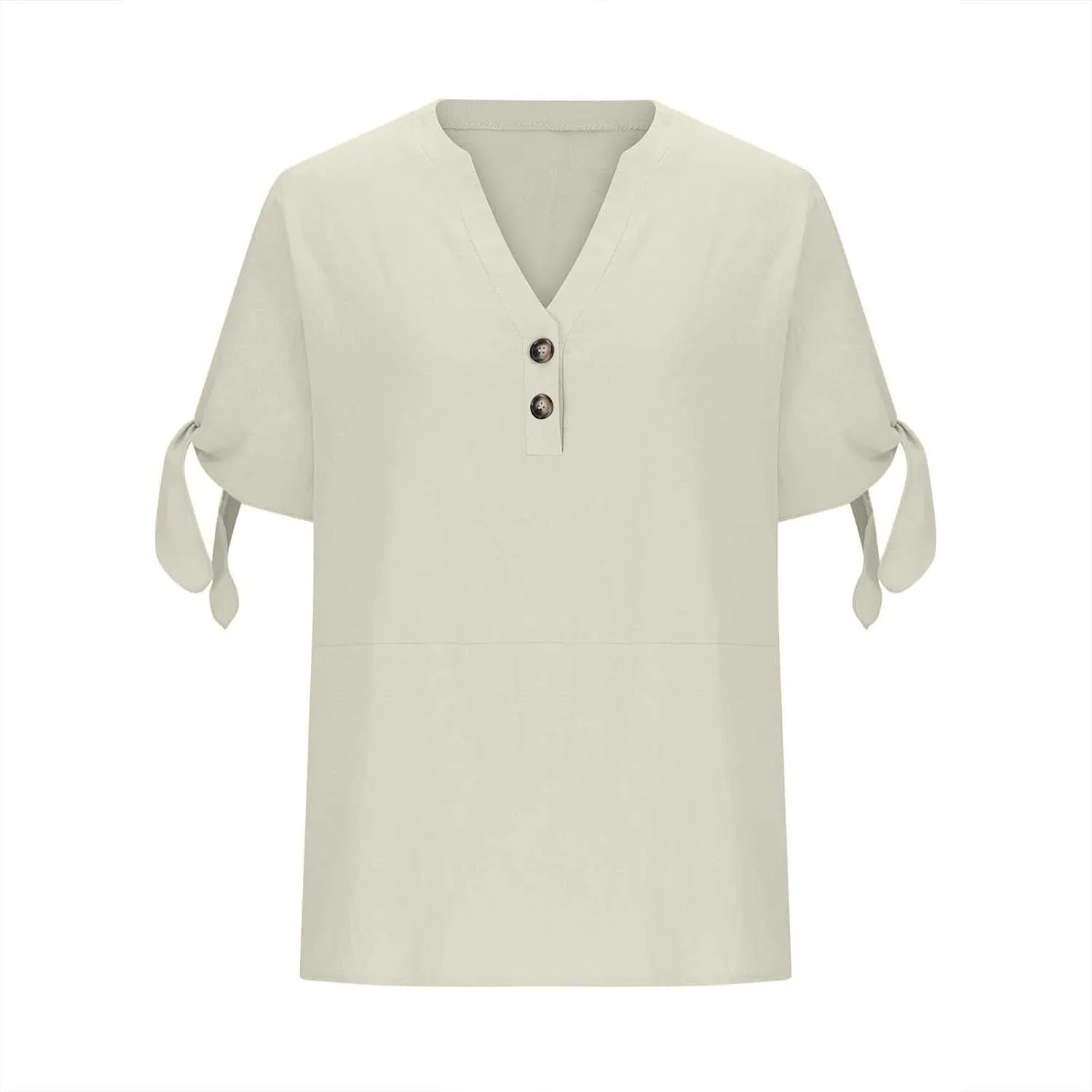 Cotton Linen Tops for Women 2025 Summer Henley V Neck Shirts Cutout Short Sleeve Tunic Gradient Floral Casual Tshirts