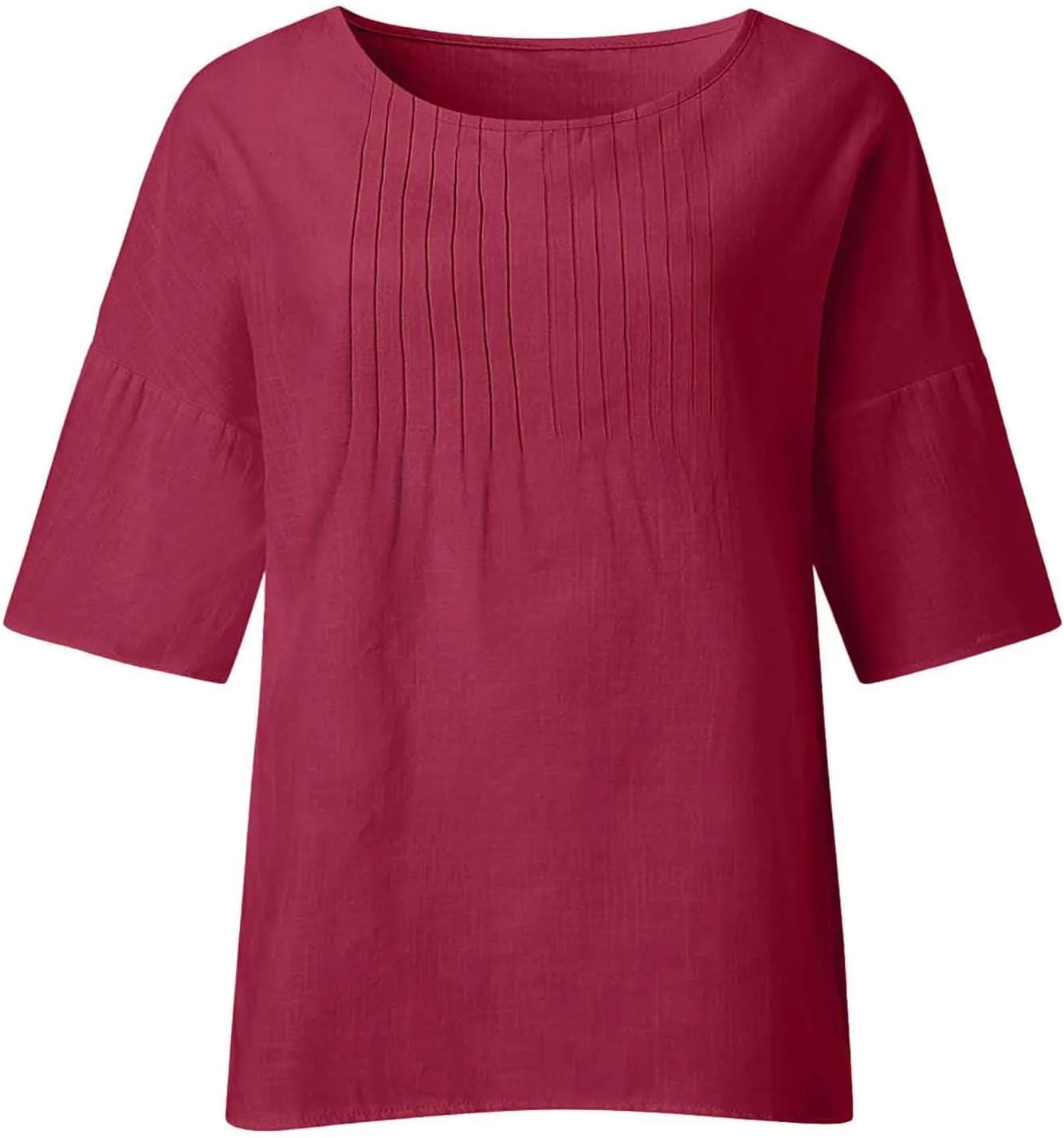 Cotton Linen Tops for Women Dressy Pleated 3/4 Sleeve Blouses Casual 2025 Summer Side Split Plus Size Tunic Tshirts