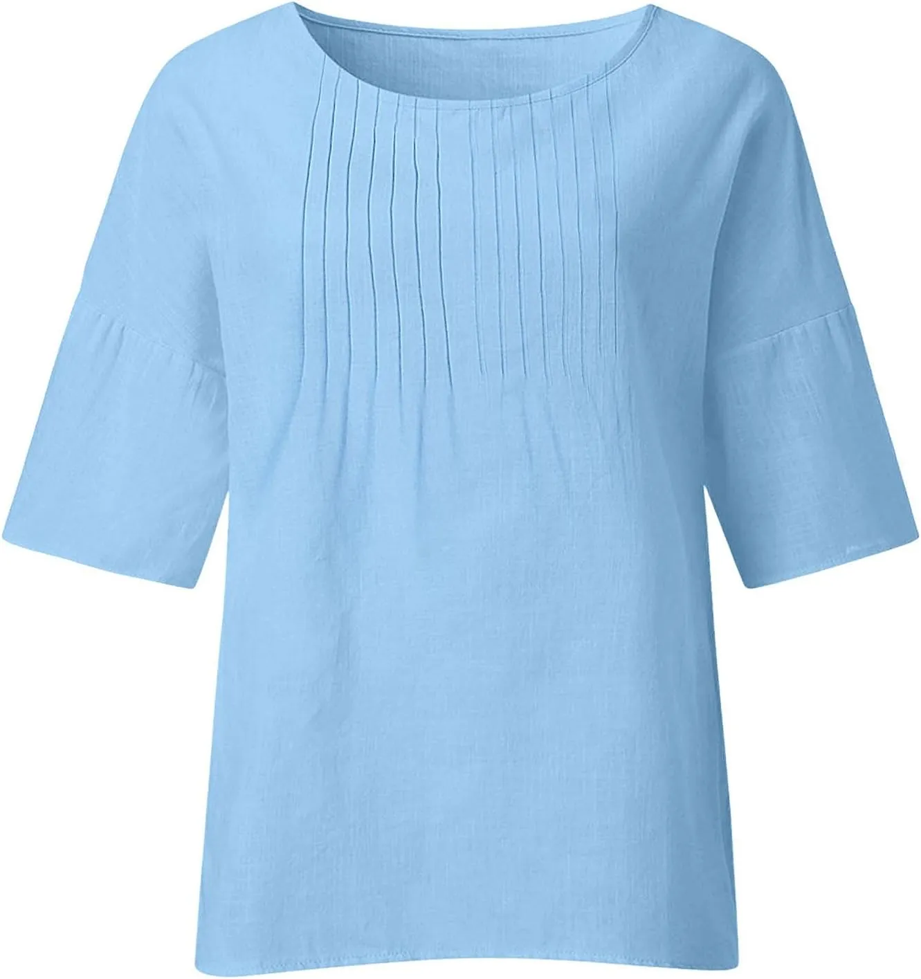 Cotton Linen Tops for Women Dressy Pleated 3/4 Sleeve Blouses Casual 2025 Summer Side Split Plus Size Tunic Tshirts