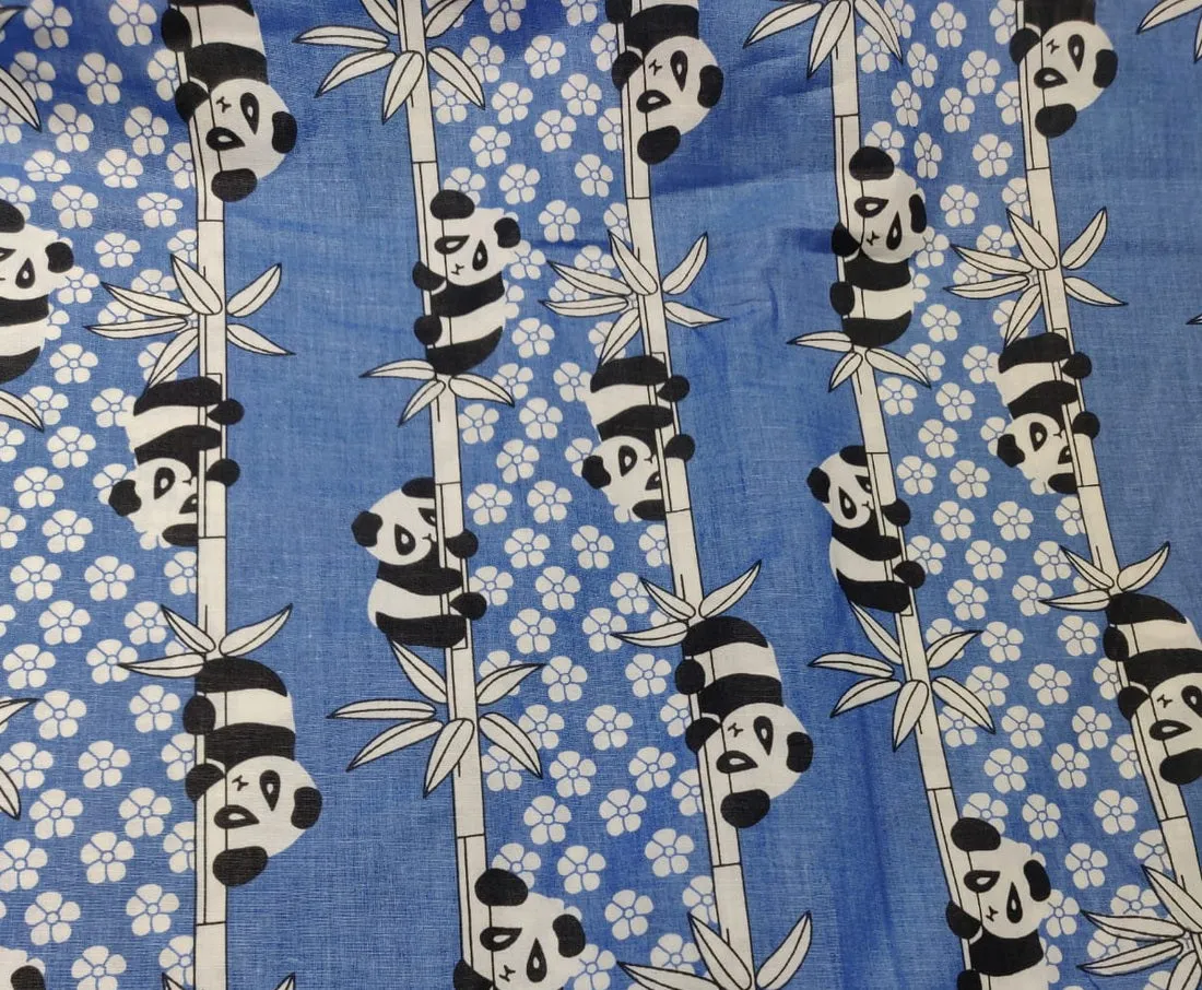 COTTON POPLIN CUTE PANDA BLUE PRINT 58&quot; wide