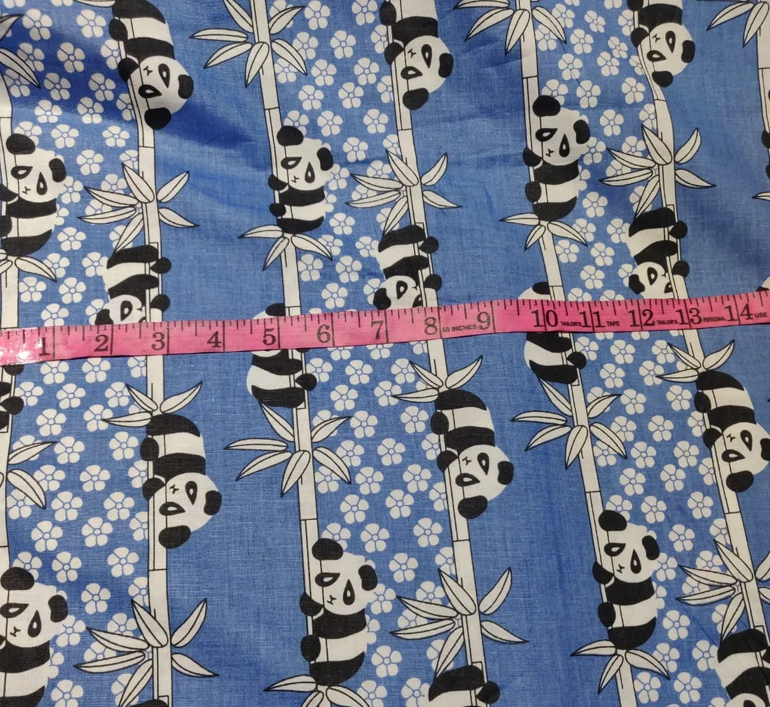 COTTON POPLIN CUTE PANDA BLUE PRINT 58&quot; wide