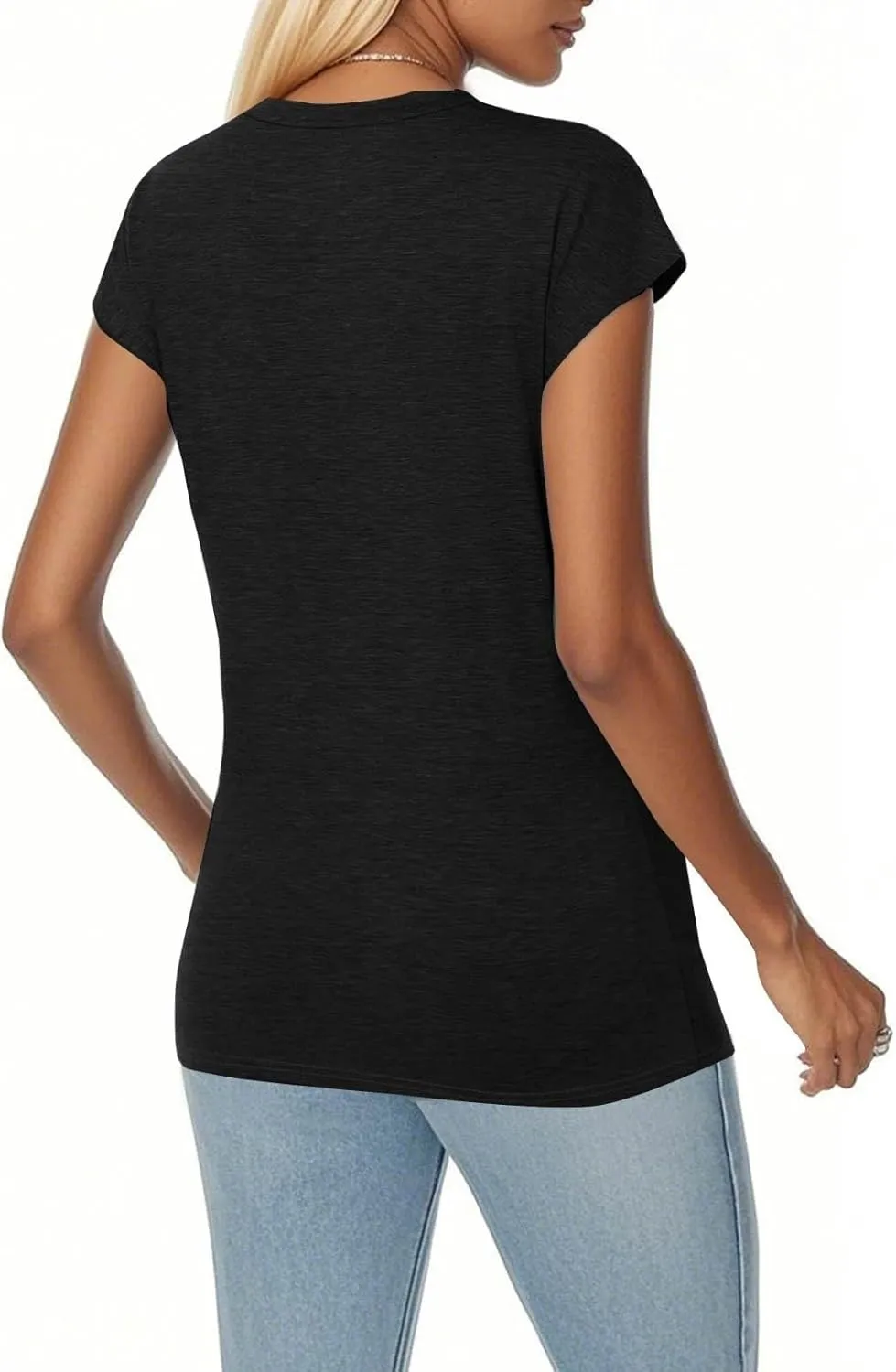 Cotton Shirts for Women Vneck Short Sleeve Tunic Tops Casual Summer Loose Fit Breathable Outdoor Street Tshirts 2025