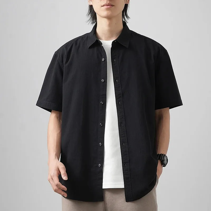 Cotton Shorts-Sleeve Summer Solid Color Turn-Down Collar Formal Shirts