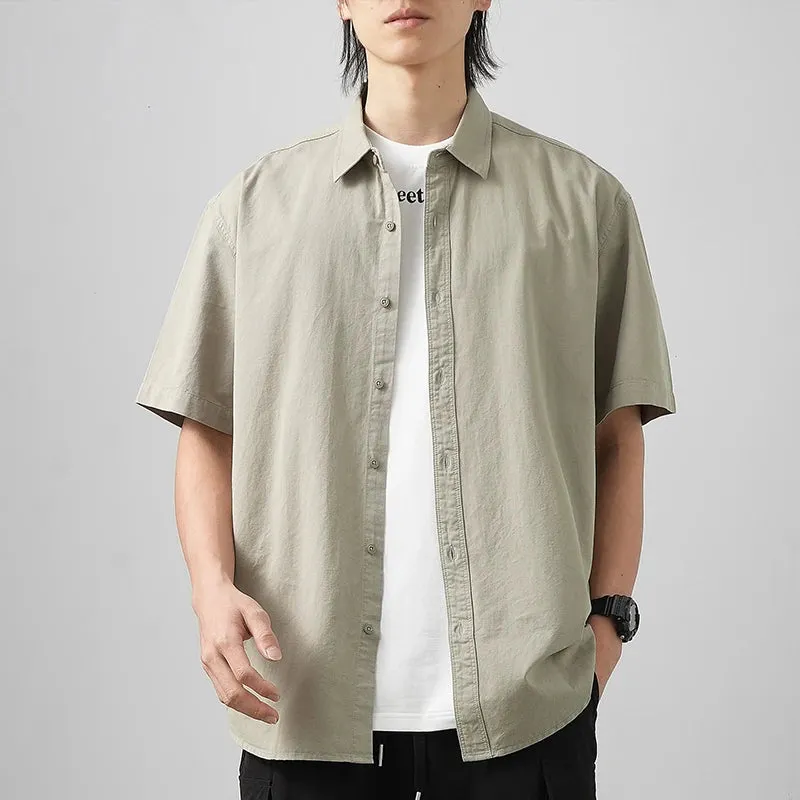 Cotton Shorts-Sleeve Summer Solid Color Turn-Down Collar Formal Shirts