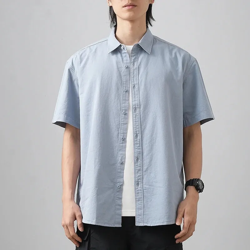 Cotton Shorts-Sleeve Summer Solid Color Turn-Down Collar Formal Shirts
