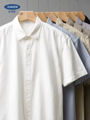 Cotton Shorts-Sleeve Summer Solid Color Turn-Down Collar Formal Shirts