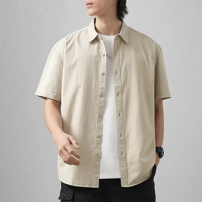Cotton Shorts-Sleeve Summer Solid Color Turn-Down Collar Formal Shirts