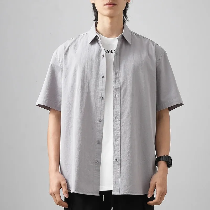 Cotton Shorts-Sleeve Summer Solid Color Turn-Down Collar Formal Shirts