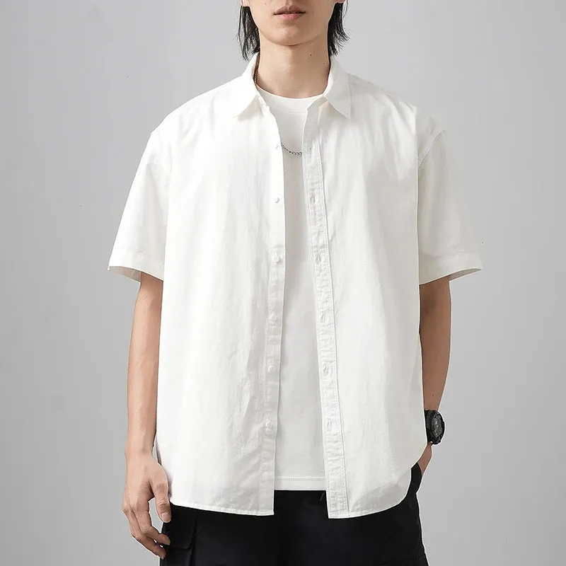 Cotton Shorts-Sleeve Summer Solid Color Turn-Down Collar Formal Shirts