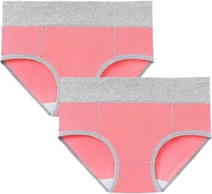 Cotton Underwear for Women High Waist Panties Full Coverage Briefs Soft Strech Ladies Breathable Panties-2 Pack