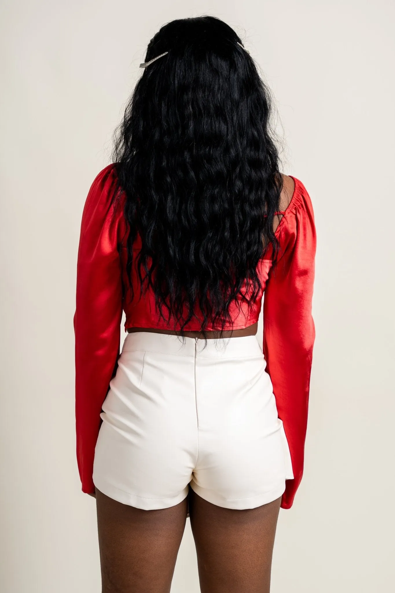 Cowl neck long sleeve crop blouse wine