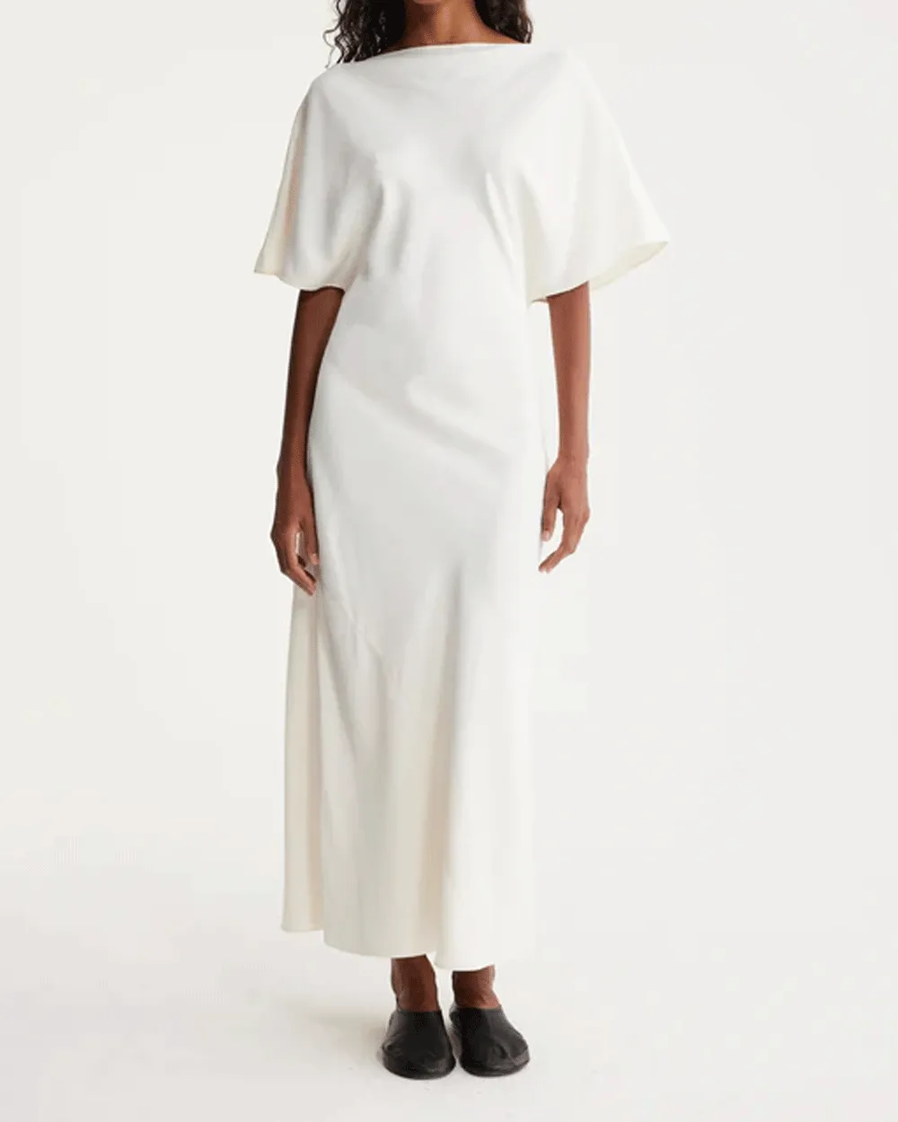 Cream Fluid Satin Dress