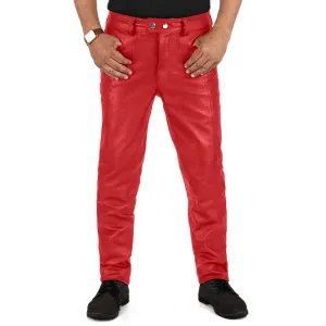 Crionis Men's Red Faux Leather Pants