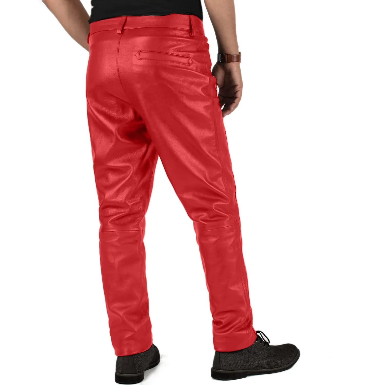 Crionis Men's Red Faux Leather Pants