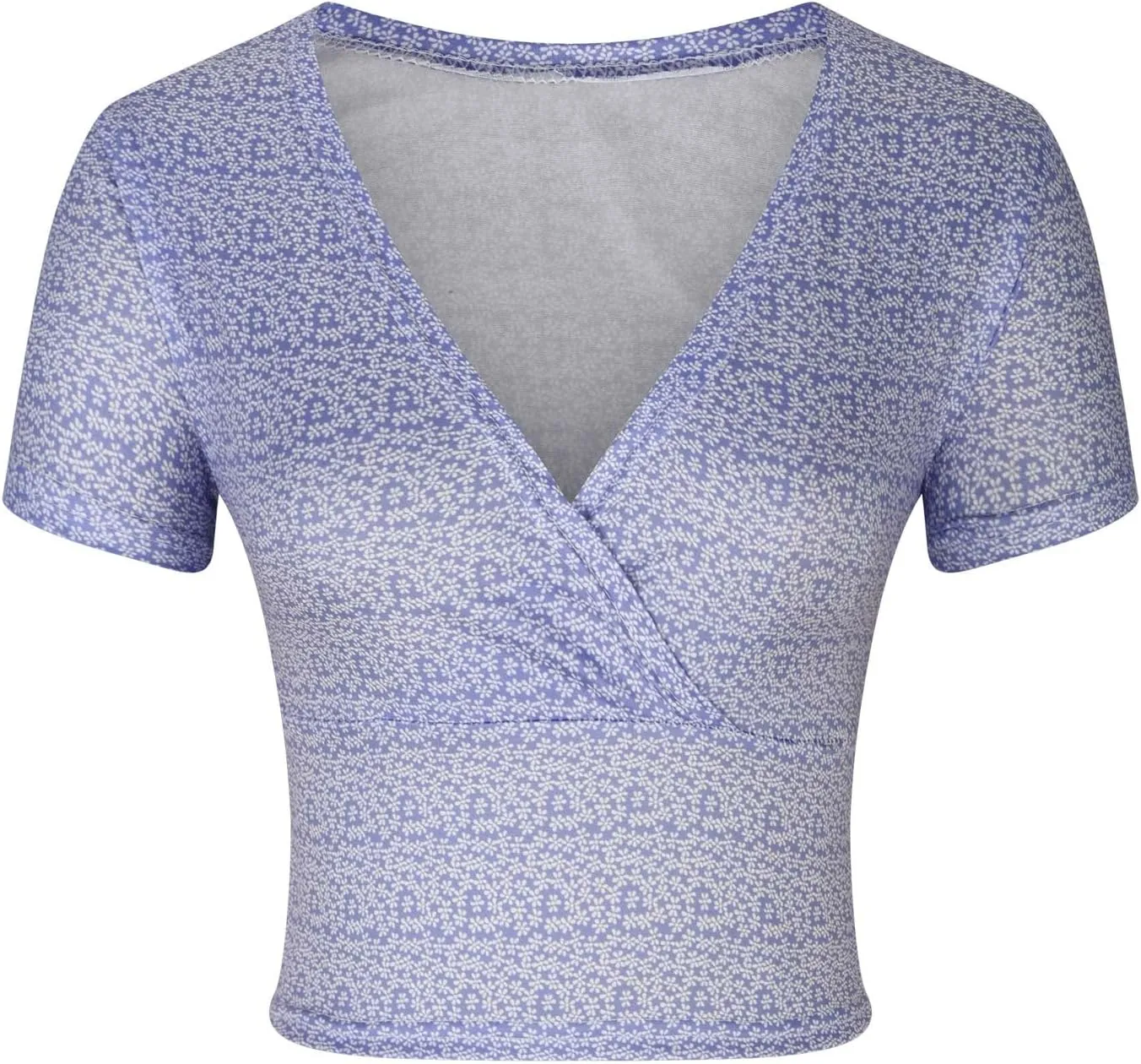 Crop Tops for Women Trendy Short Sleeve Wrap V Neck Floral Print Slim Fit Tees Sexy Casual Summer Going Out Y2k Shirt
