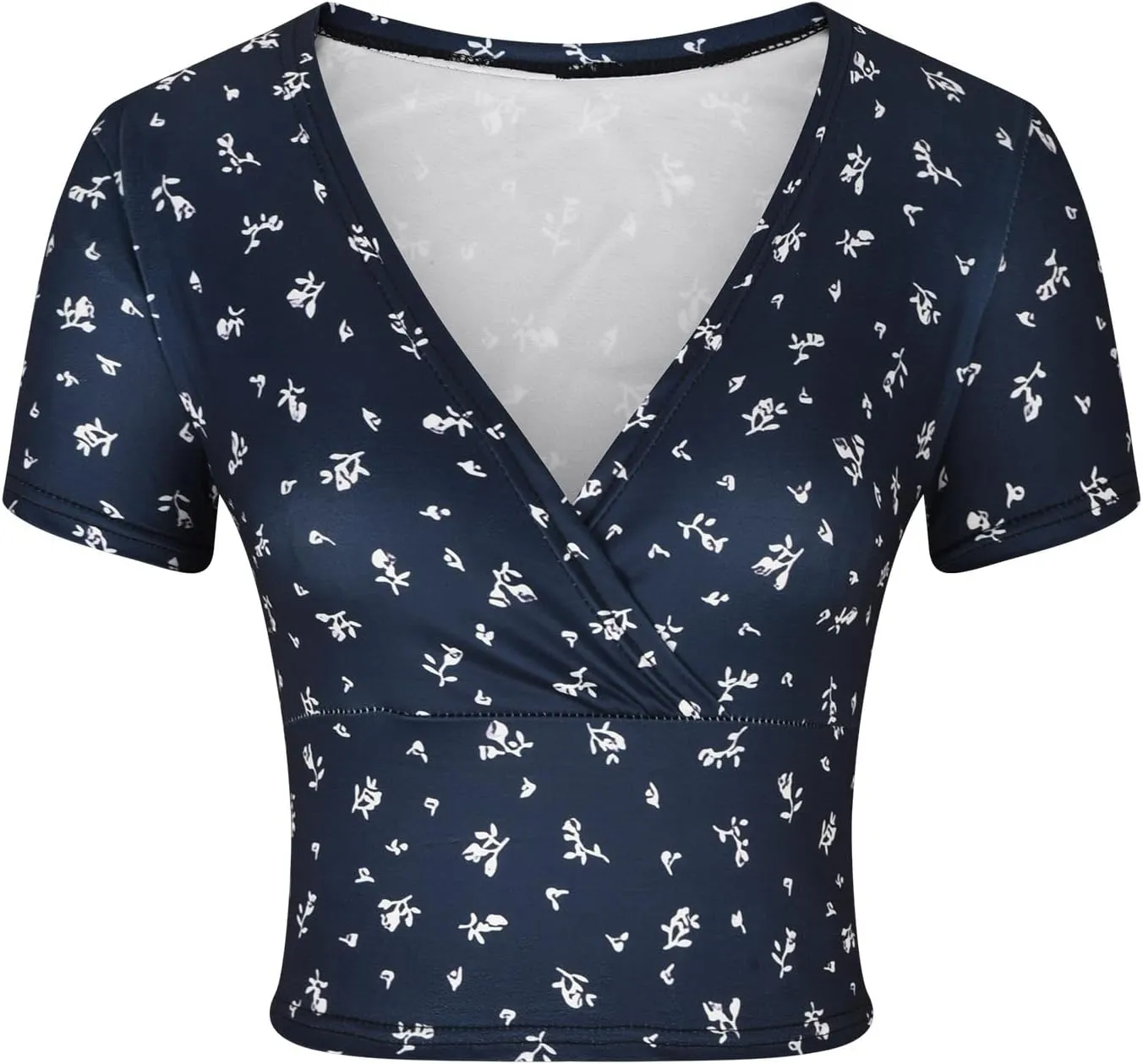 Crop Tops for Women Trendy Short Sleeve Wrap V Neck Floral Print Slim Fit Tees Sexy Casual Summer Going Out Y2k Shirt
