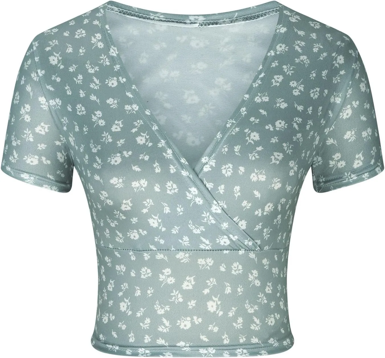 Crop Tops for Women Trendy Short Sleeve Wrap V Neck Floral Print Slim Fit Tees Sexy Casual Summer Going Out Y2k Shirt