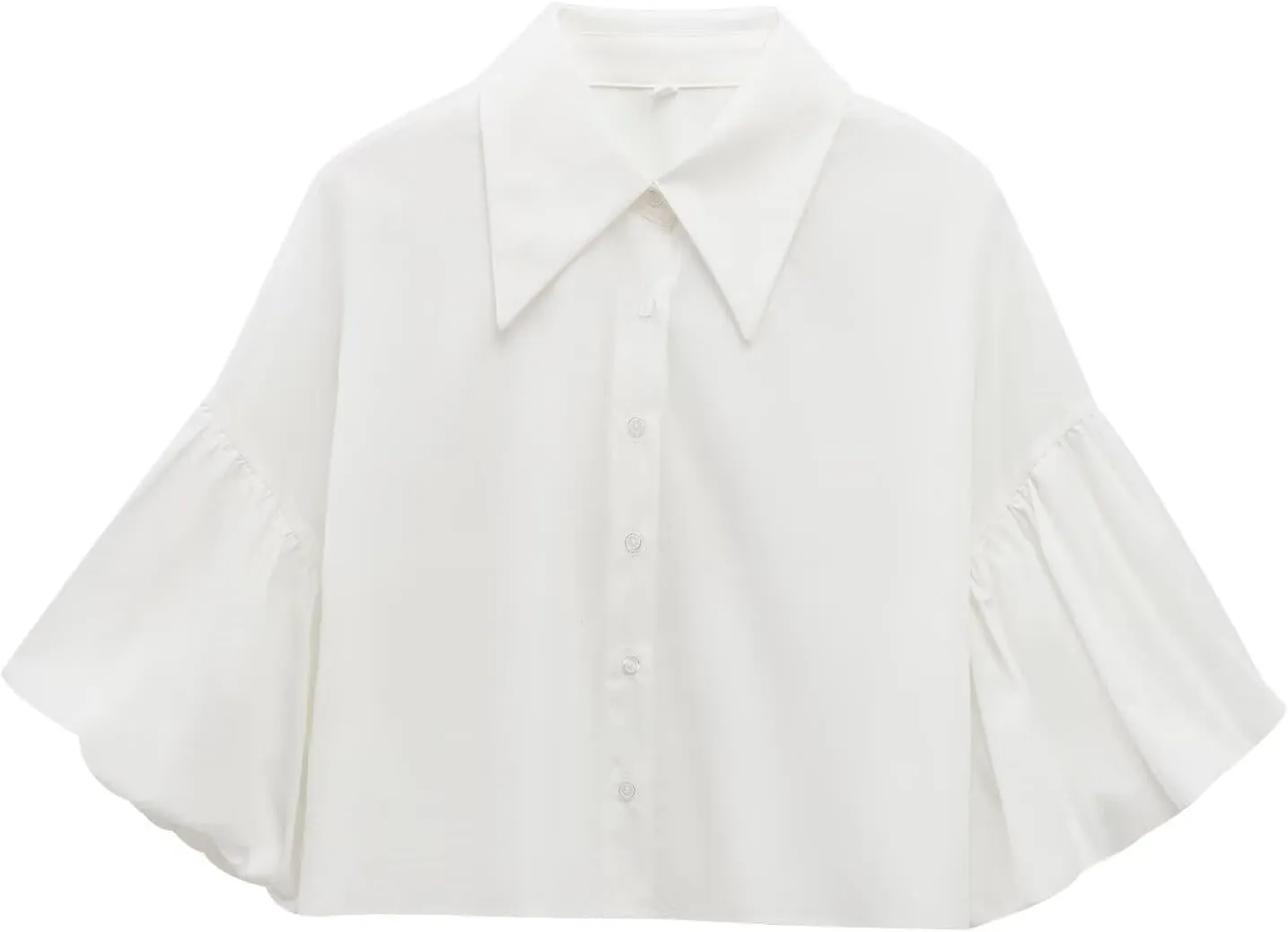 Cropped Shirts for Women Lapel Button Puffed Sleeves Blouse Thin Lightweight Breathable Summer Street Travel Outfits