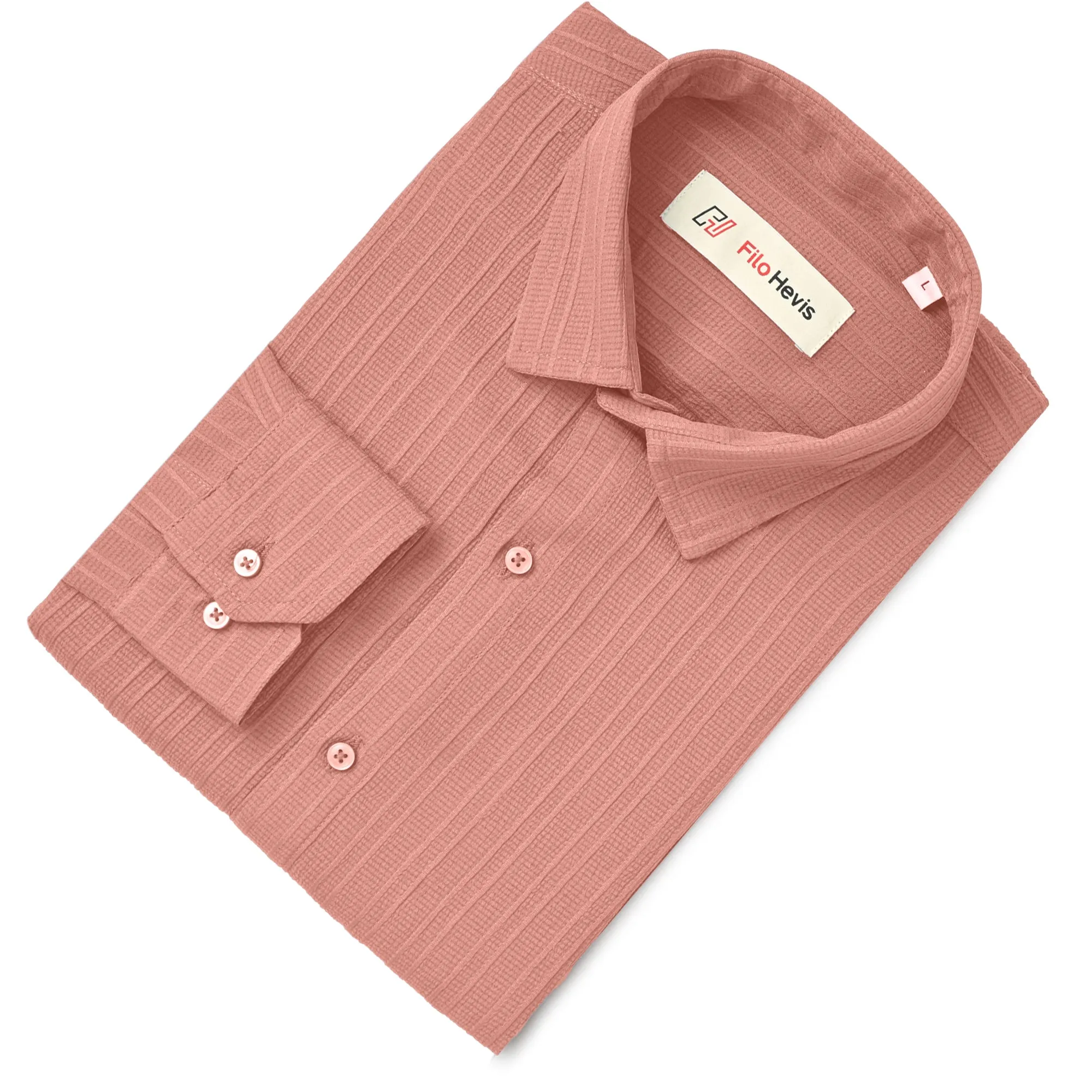 Crushed Self Stripe Peach Shirt