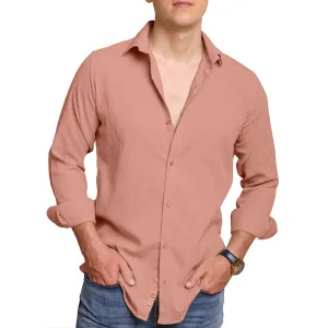 Crushed Self Stripe Peach Shirt