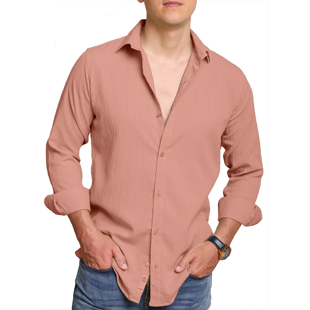 Crushed Self Stripe Peach Shirt