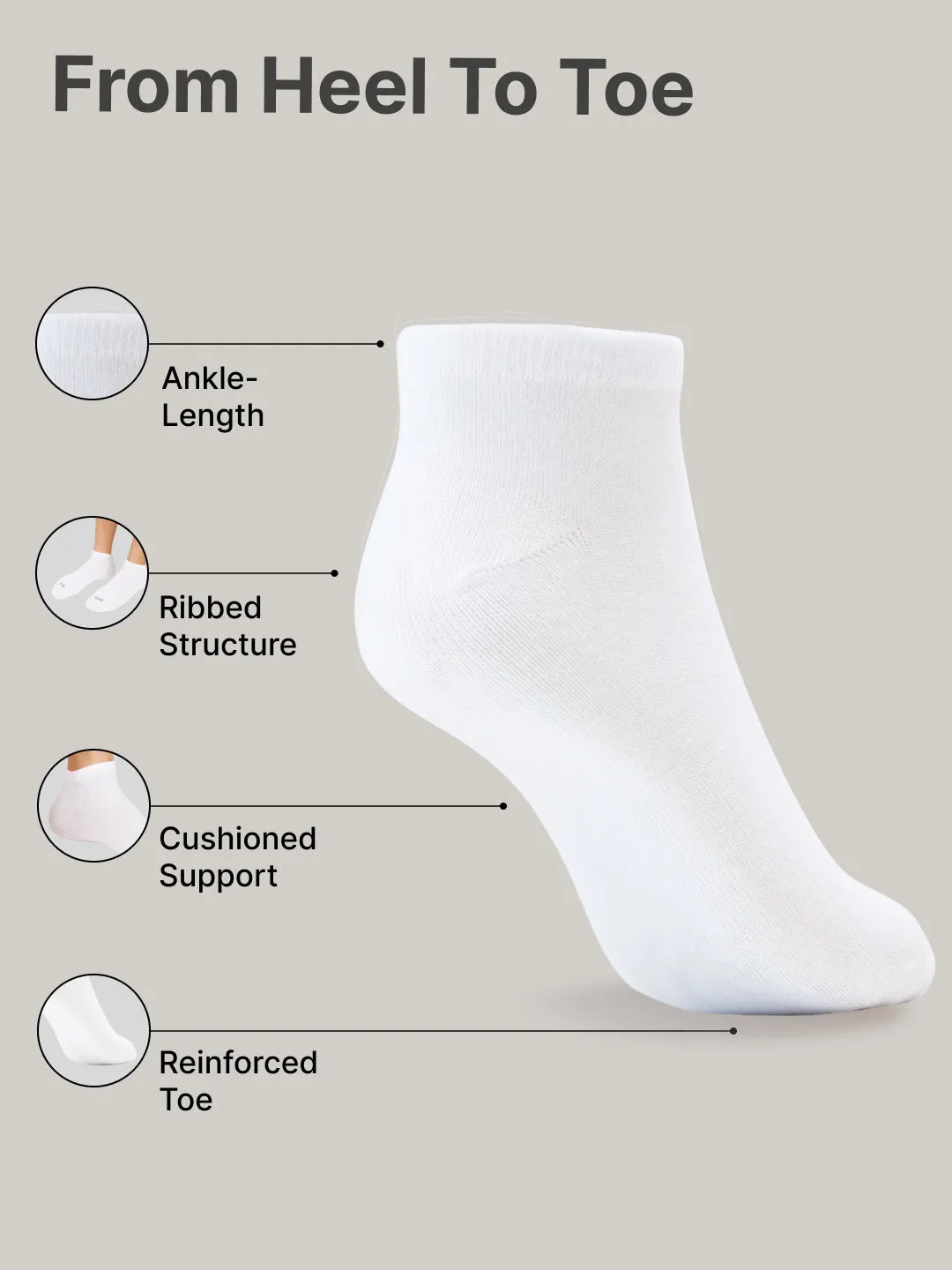 Cult Casual Men's Ankle Length Cotton Socks - White (Pack of 5)