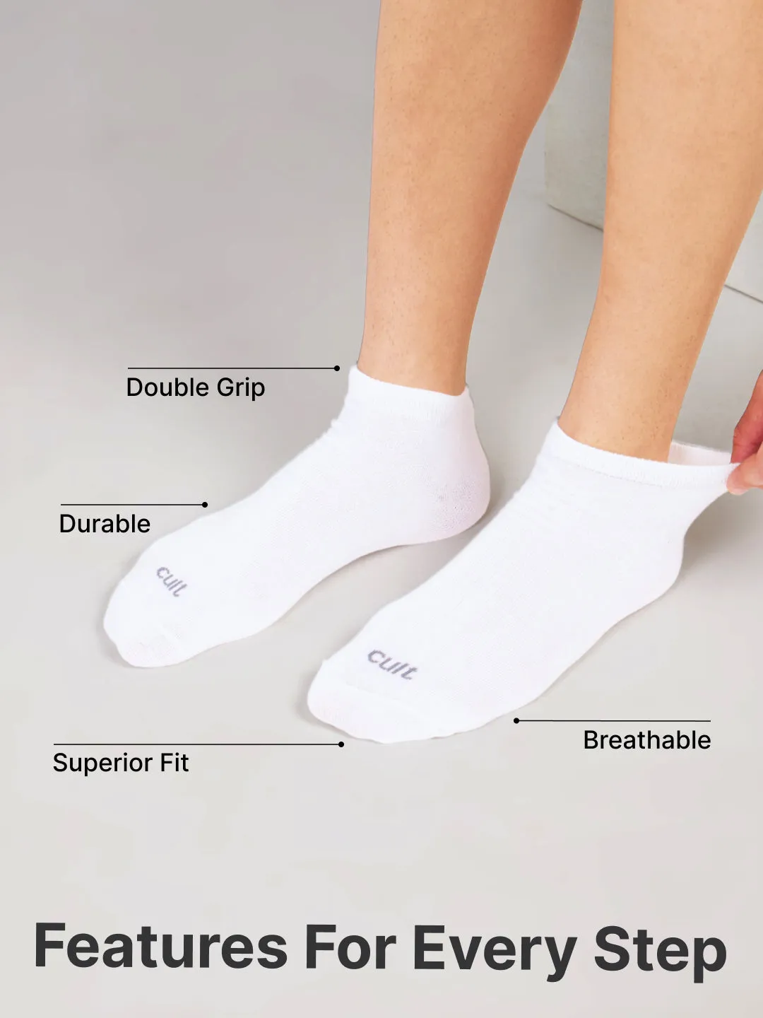 Cult Casual Men's Ankle Length Cotton Socks - White (Pack of 5)