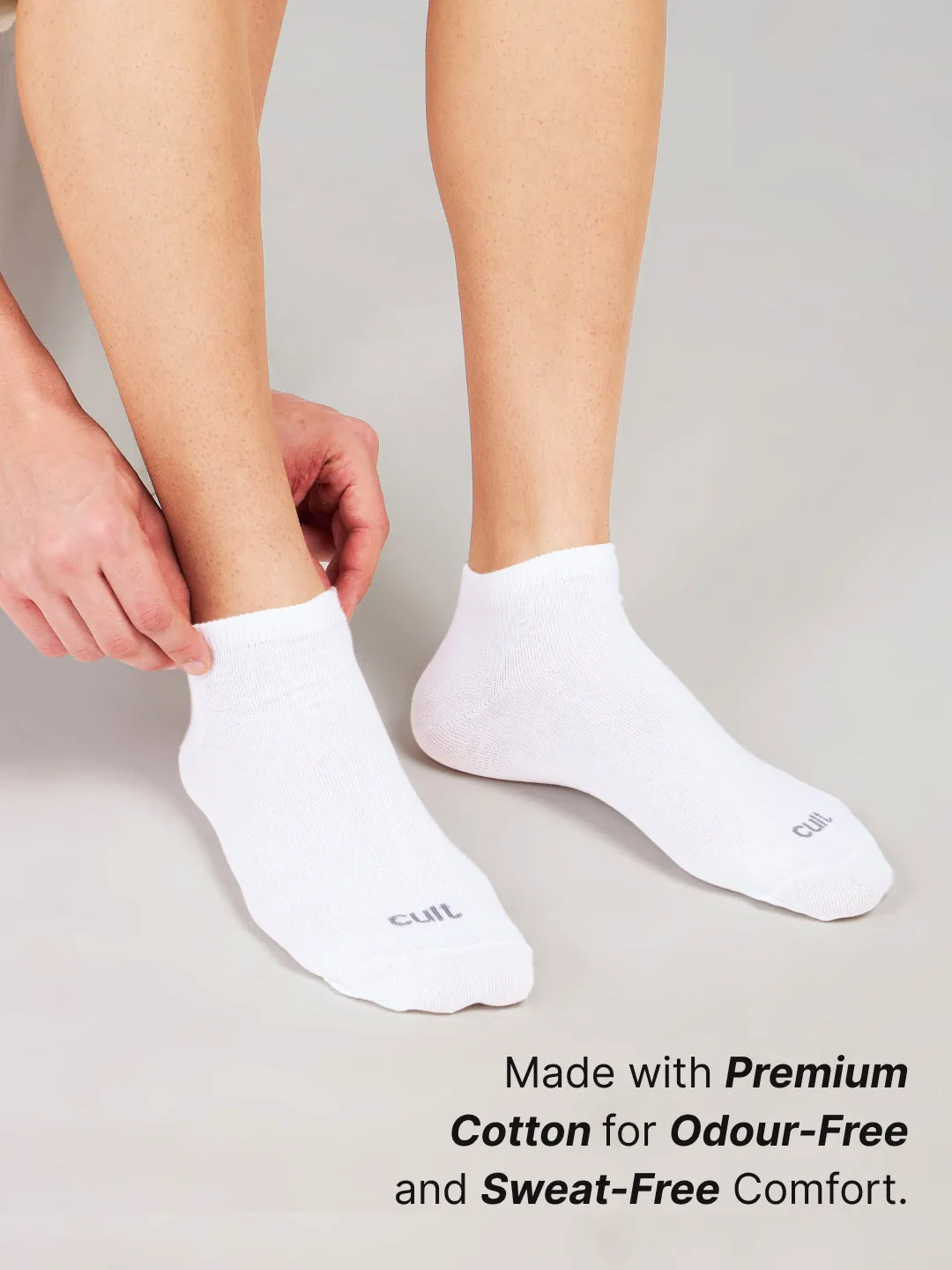 Cult Casual Men's Ankle Length Cotton Socks - White (Pack of 5)